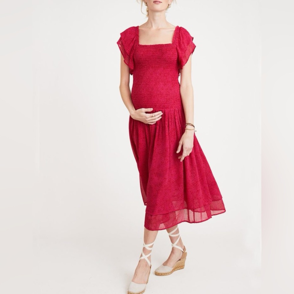 Hatch Red Floral Smocked Maternity Dress